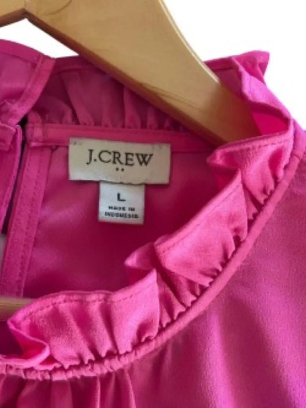 J. Crew Pink Ruffle Neck Blouse Large